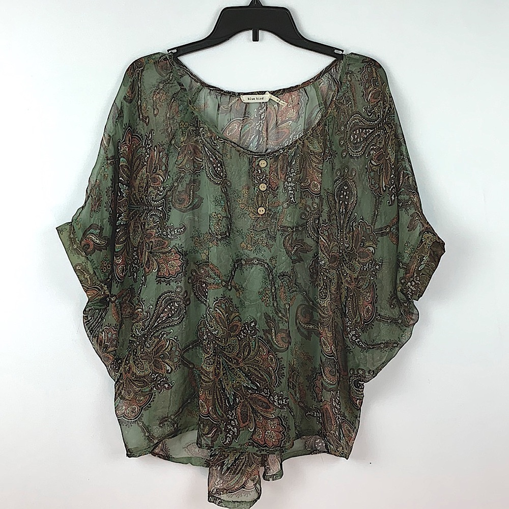 Sheer Paisley Bat Sleeves Blouse